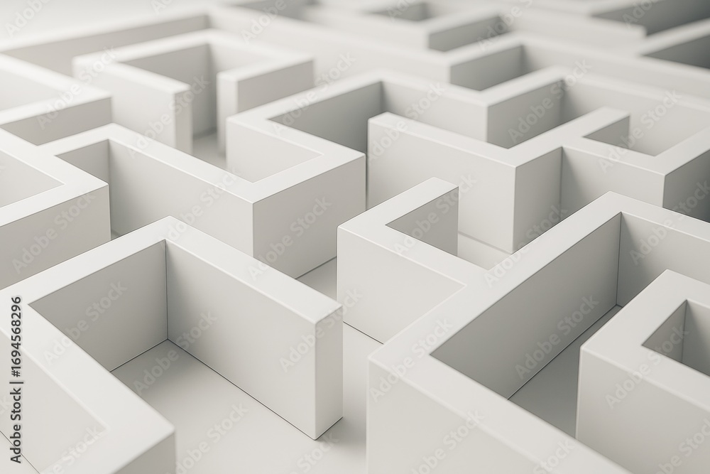 Poster abstract white maze background with geometric walls and soft light for business concepts and problem