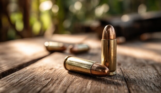 Ammunition on wooden table