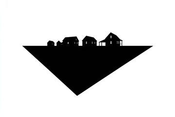 Silhouette of a small village on a triangular landscape.
