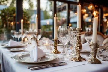 Elegant dining table setting in a conservatory