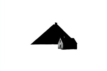 Silhouettes of two rustic homes against a plain background.