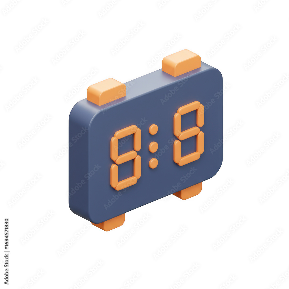 Poster isometric digital clock showing 888 isolated on transparent background