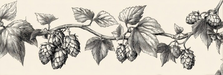 Hops Border. Vintage Hand Drawn Sketch of Hop Border Design Element for Beer Packing Label