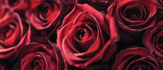 Close-up of many deep red roses