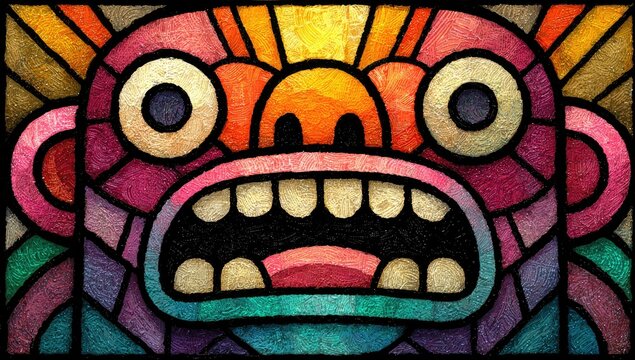 A vibrant, stylized monkey face,  bold colors,  and textured