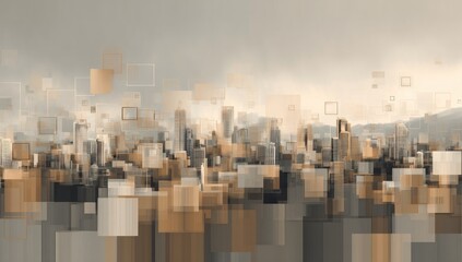 Abstract cityscape with pixelated blocks