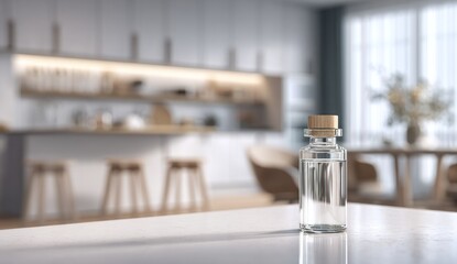 Modern kitchen interior with a small bottle
