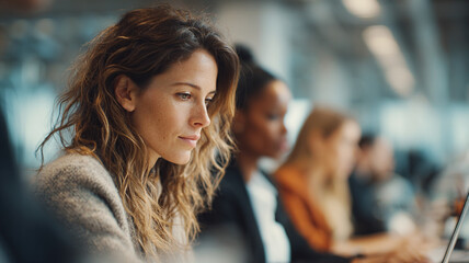 Diverse Female Professionals Working on Laptops and Documents