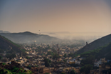 Early morning sunrise view of a ancient city of Jaipur Rajasthan showing its heritage and beauty