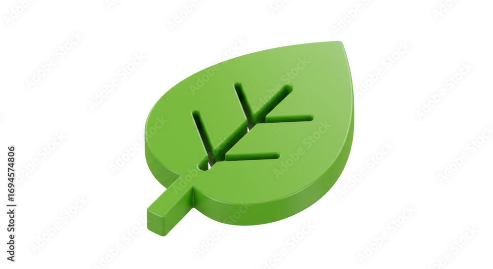 Poster 3d render of a green leaf icon isolated on transparent background