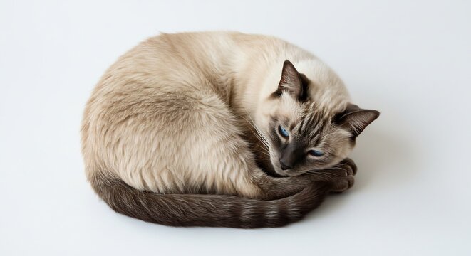 Chat paisible dort profond�ment lumi�re douce fond blanc. AI Generated