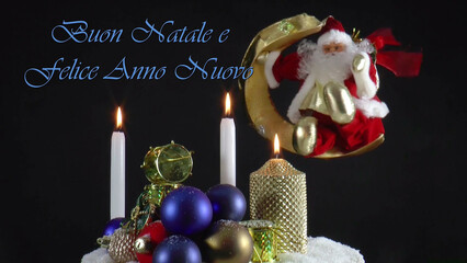 Warm Wishes for Christmas Joy 
A festive card with candles, baubles, and Santa Claus in the language Italian 
