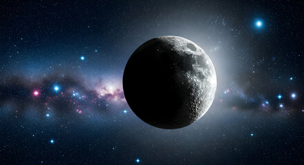 Obraz premium Dramatic Moon Against Colorful Galactic Nebula Starfield Space