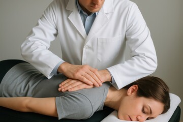 Obraz premium Chiropractor adjusting patient s upper back and neck
