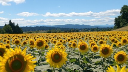 Obraz premium Sunflowers field wide panorama