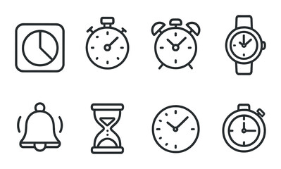 Collection of minimalist clock and timer icons on gradient background