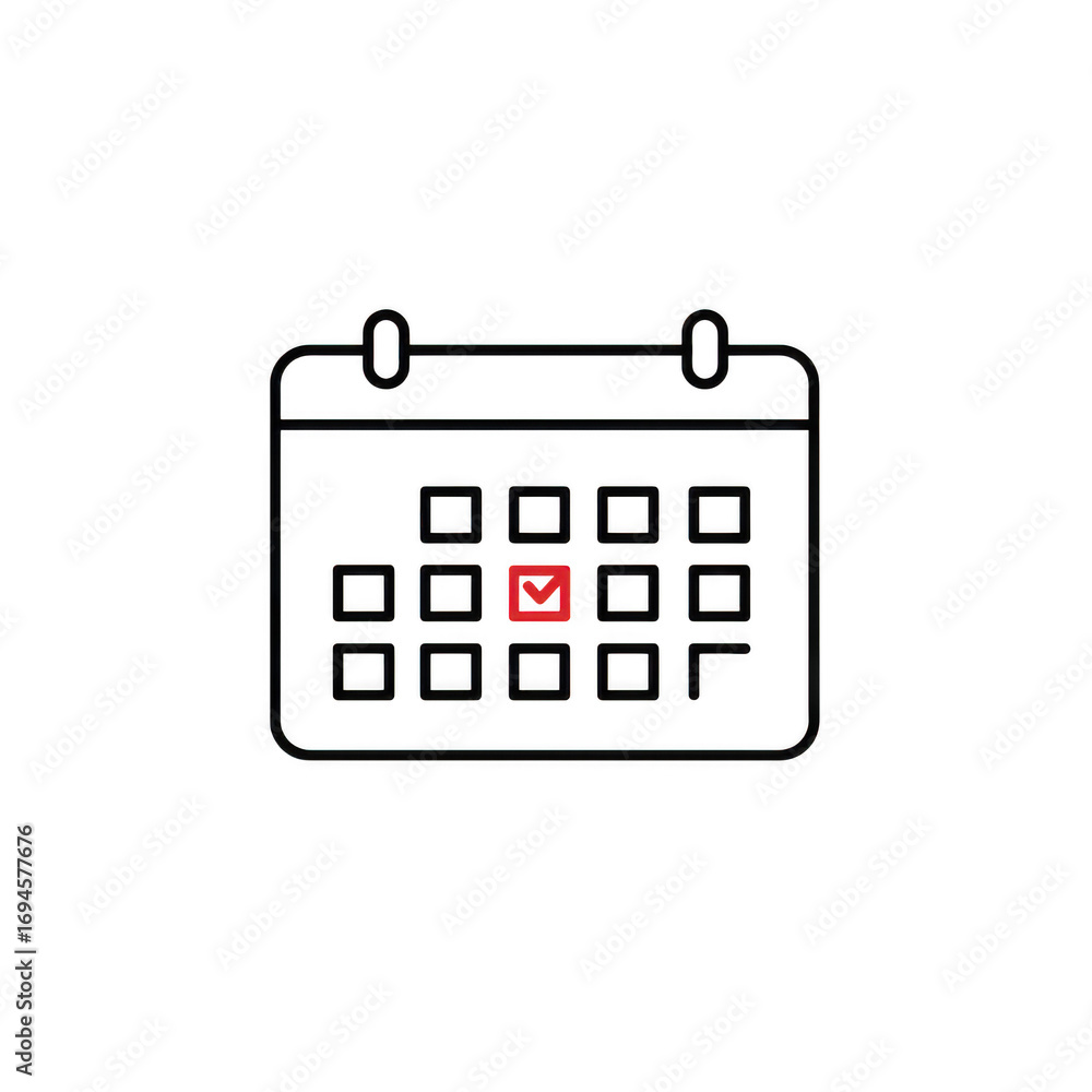 Poster calendar icon with checked day isolated on transparent background