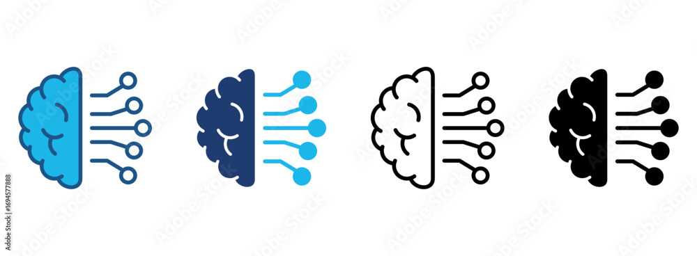 Poster artificial intelligence icon set with multiple styles. vector illustration