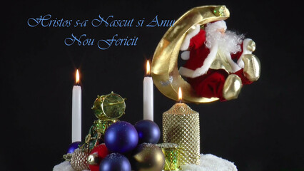 Warm Wishes for Christmas Joy 
A festive card with candles, baubles, and Santa Claus in the language Romanian
