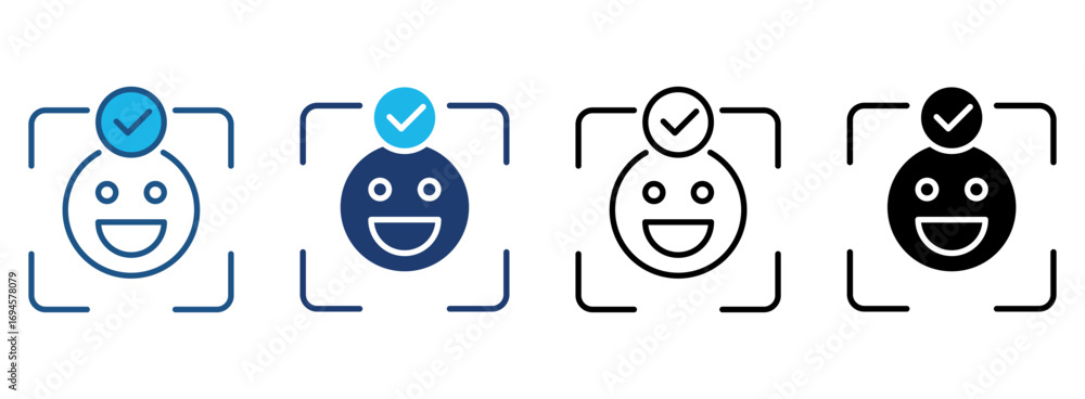 Poster face recognition icon set with multiple styles. vector illustration