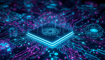 A digital blue computer circuit board design is a technological marvel of interconnected components and electronic processors