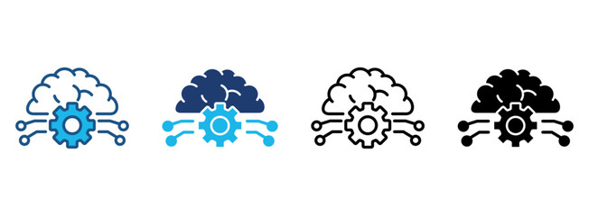 Deep Learning Icon Set With Multiple Styles. Vector Illustration