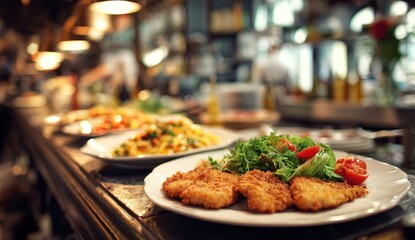 Restaurant counter with food displays