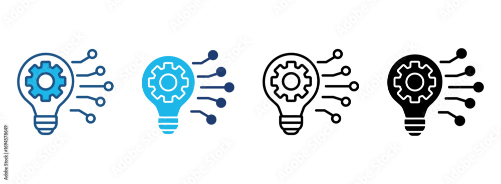 Poster ai solutions icon set with multiple styles. vector illustration