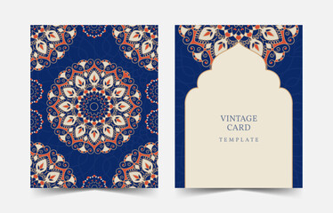 Luxury mandala wedding card invitation template. Arabic islamic background