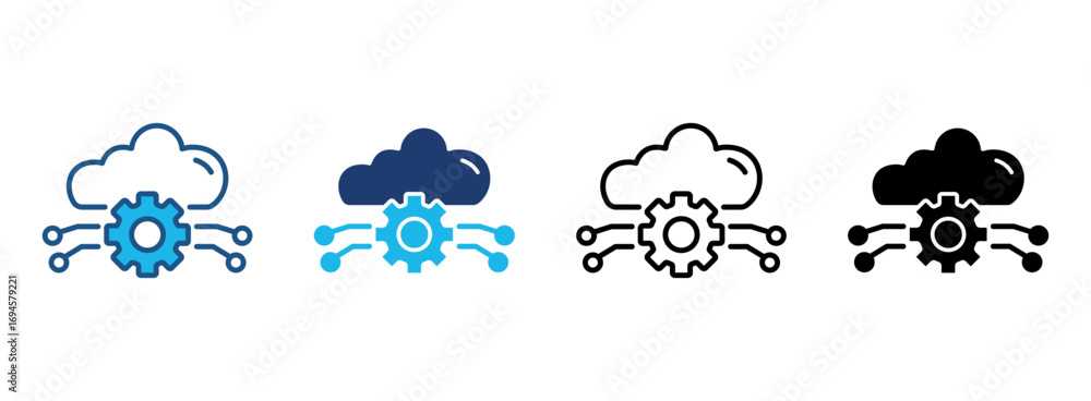 Poster cloud ai icon set with multiple styles. vector illustration