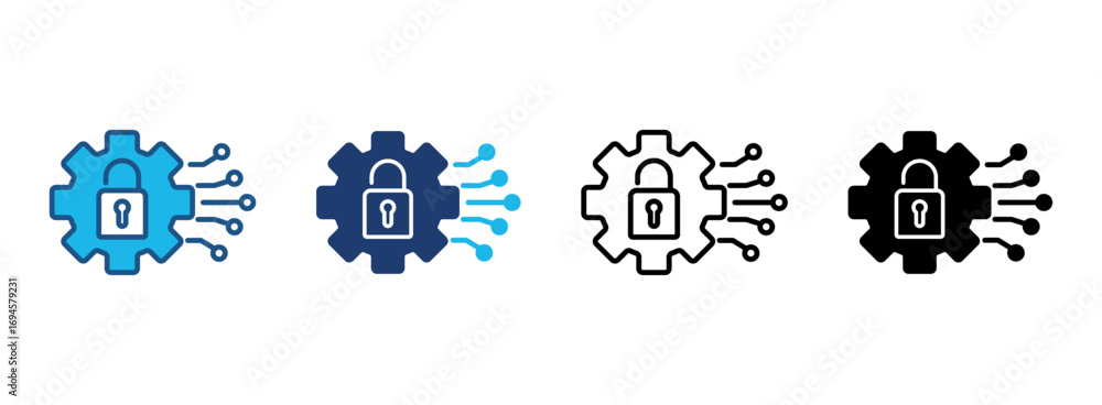 Poster ai security icon set with multiple styles. vector illustration