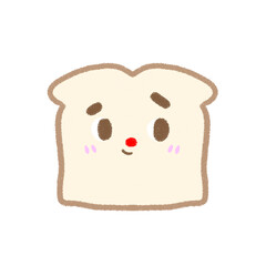 An illustration of a toasted bread slice with a cute, cartoon face and has a dark brown outline.
