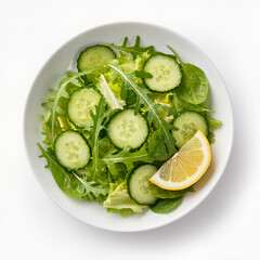Fresh greens with cucumbers and lemon create a vibrant salad feast