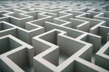 Abstract labyrinth pattern with high walls and sharp corners on a soft gradient background symbolizing mind complexity and problem-solving concept. Ai generative