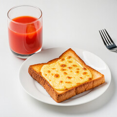 Delightful breakfast with cheesy toast and refreshing juice