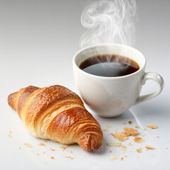 Warm croissant and steaming coffee create a cozy morning ritual