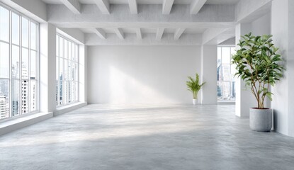 Modern, spacious, empty loft. City view