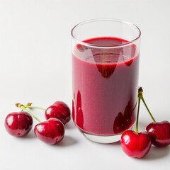 Refreshing cherry juice glass with ripe cherries beside it