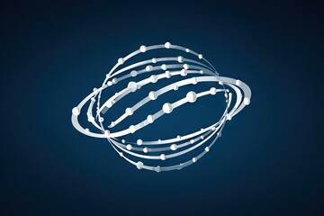Abstract design of a sphere with interconnected lines and dots.