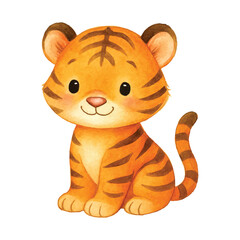 Cute Watercolor Baby Tiger Character Illustration