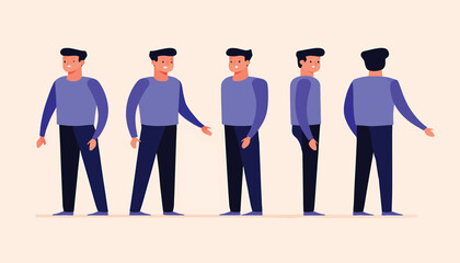 Character design set of a young male with multiple views for creative projects