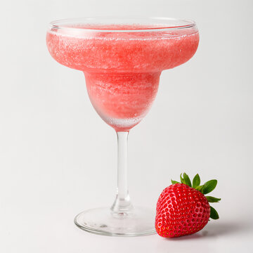 Refreshing strawberry frozen cocktail served in a shimmering glass