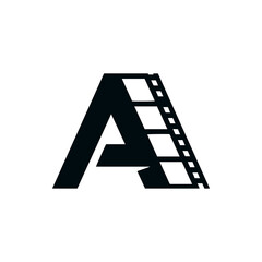 A creative logo featuring a stylized letter 'A' integrated with a film strip. Ideal for cinema, production studios, film, and entertainment businesses.