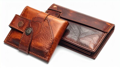 Classic leather wallet with folded compartments stylish practical fashion accessory isolated on white background
