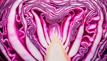 Obraz premium vibrant purple cabbage close-up with intricate layered texture showcasing natural symmetry perfect for editorial or food related design projects