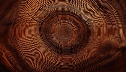 Fototapeta premium rich brown tree trunk cross section with detailed annual rings cracks and natural wood grain texture ideal for rustic wallpaper or editorial background