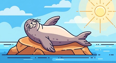 Happy Seal Sunbathing on Rock.
