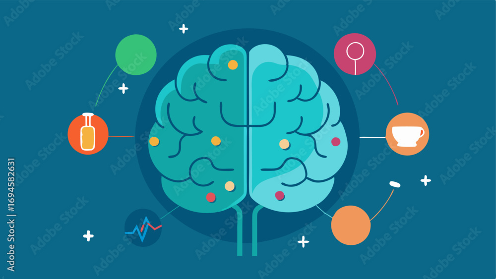 Poster brain mri with aging indicators an illustrative brain mri scan with highlighted regions that indicat