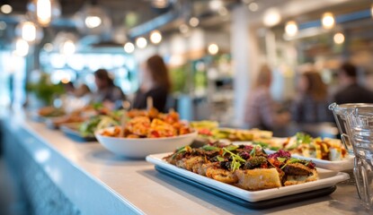 Obraz premium Food display in a busy cafe