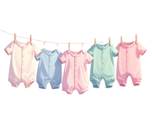 Baby clothes line illustration, pastel, transparent background